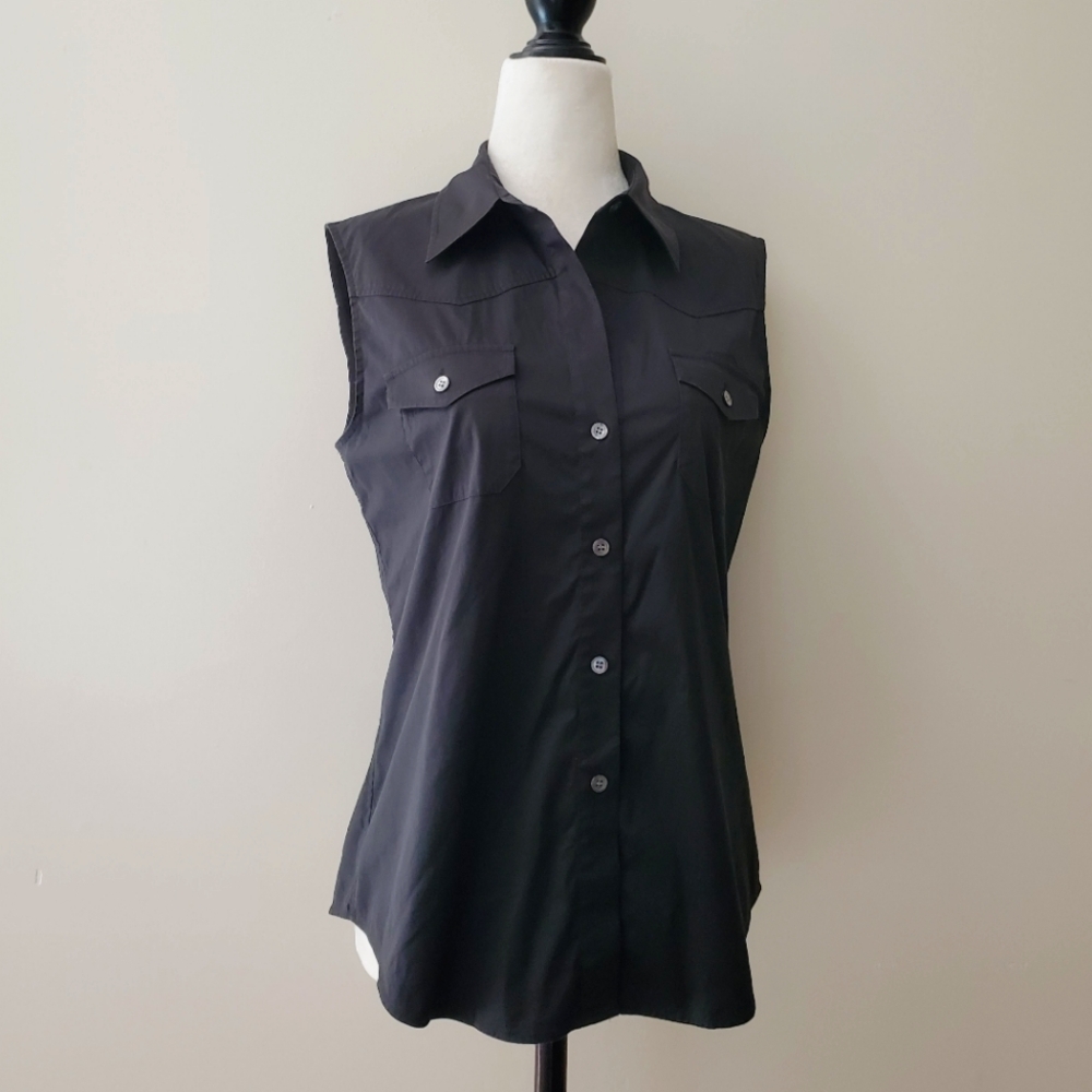 Theory Bergdorf Goodman Collared Sleeveless Vest Blouse